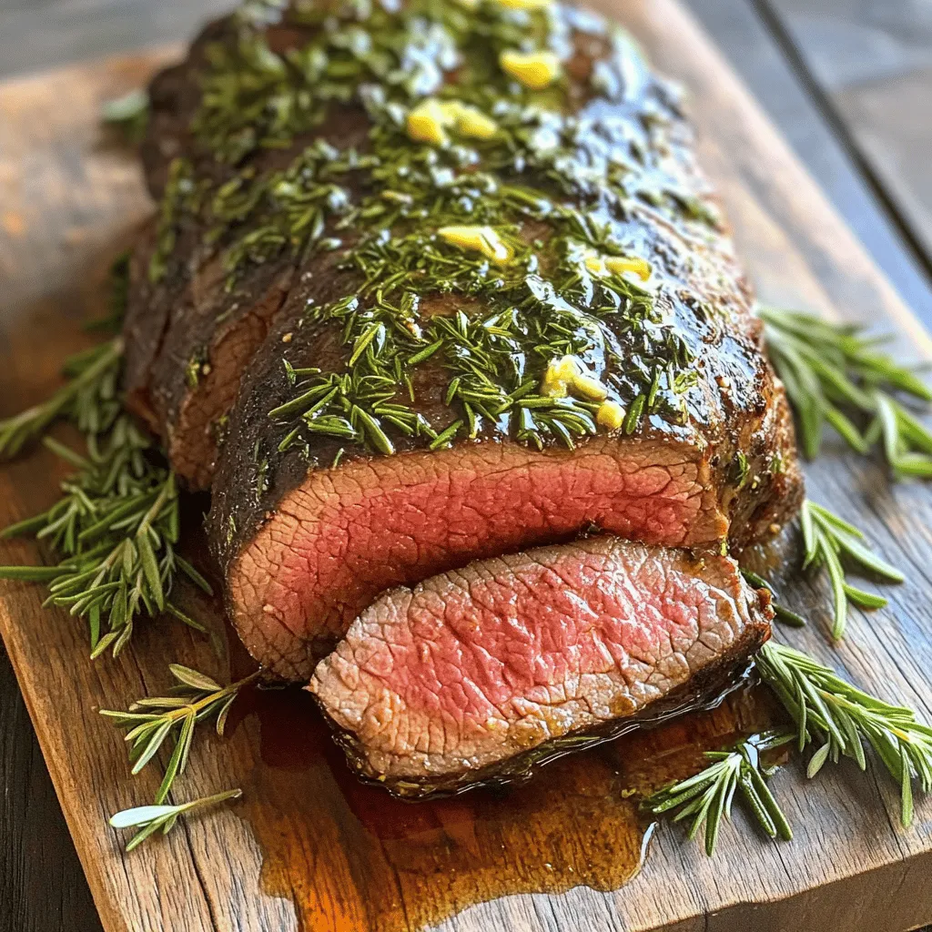 - 2 pounds beef tenderloin roast - 4 tablespoons unsalted butter, softened - 2 tablespoons fresh rosemary, finely chopped - 2 tablespoons fresh thyme, finely chopped - 4 cloves garlic, minced - 1 tablespoon Dijon mustard - Salt and black pepper, to taste - 2 tablespoons olive oil - 1 teaspoon onion powder This beef tenderloin roast shines with simple ingredients. The beef is the star, tender and juicy. Unsalted butter adds richness, while rosemary and thyme bring fresh flavors. Garlic gives it a savory kick. Dijon mustard adds a touch of tang. - Fresh herbs for garnish (rosemary, thyme, parsley) You can add fresh herbs as a beautiful garnish. This adds color and a touch of freshness. A sprig of rosemary or parsley on top makes the dish pop. Fresh herbs make a big difference. They add flavor and aroma that dried herbs can