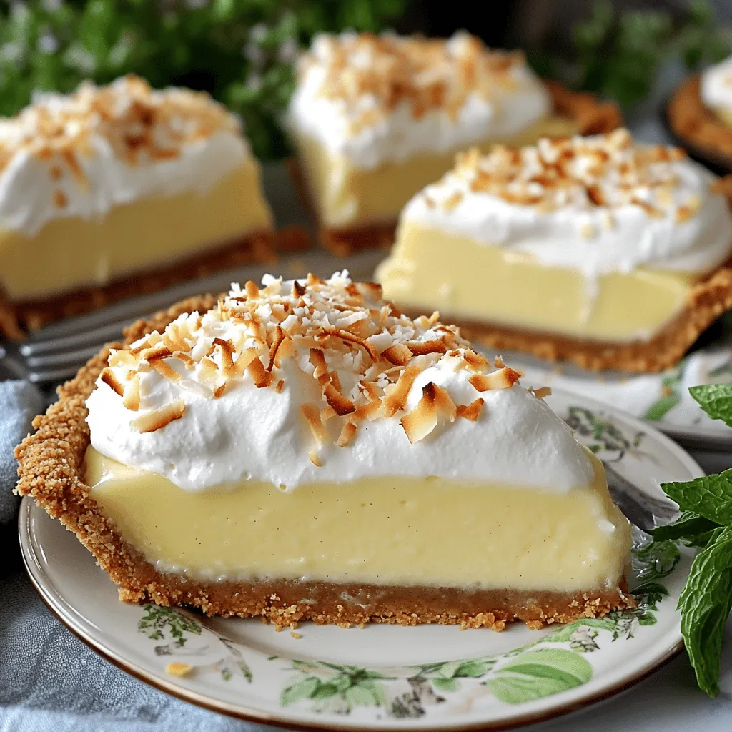 To make a great coconut cream pie, you need a few key ingredients. Here’s what you will need: - 1 pre-made graham cracker pie crust - 1 cup coconut milk - 1 cup heavy whipping cream - 3/4 cup granulated sugar - 1/4 cup cornstarch - 1/4 teaspoon salt - 1 teaspoon vanilla extract - 1 cup shredded unsweetened coconut - 3 large egg yolks - 1 tablespoon unsalted butter - Whipped cream and toasted coconut for topping