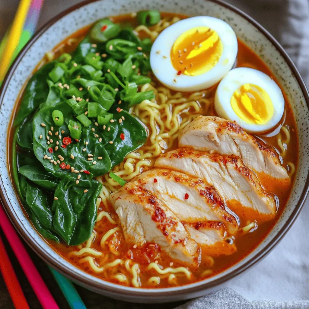 Fiery Chicken Ramen with Creamy Garlic Sauce Delight
