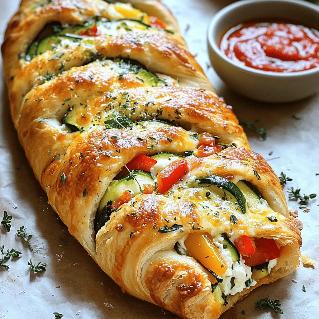 - 1 pound pizza dough - 1 cup shredded mozzarella cheese - 1/2 cup ricotta cheese - 1/2 cup cooked spinach, drained and finely chopped - 1/2 red bell pepper, thinly sliced - 1/2 cup sliced mushrooms - 1 small zucchini, thinly sliced - 1 teaspoon dried oregano - 1 teaspoon garlic powder - 1 egg, beaten (for egg wash) - Olive oil, for drizzling - Salt and pepper to taste - Marinara sauce, for serving When I make Stromboli, I love to use fresh ingredients. A good pizza dough is key. It should be soft yet firm. I often buy mine from a local store or make it at home. The mozzarella cheese melts beautifully. The ricotta adds creaminess. Add cooked spinach for a healthy touch. I always drain it well to avoid soggy dough. Thinly sliced bell peppers, mushrooms, and zucchini give a nice crunch. Oregano and garlic powder boost the flavor. They create an aroma that fills the kitchen. Beating an egg for the wash gives a golden crust. A drizzle of olive oil adds richness and helps with browning. Don